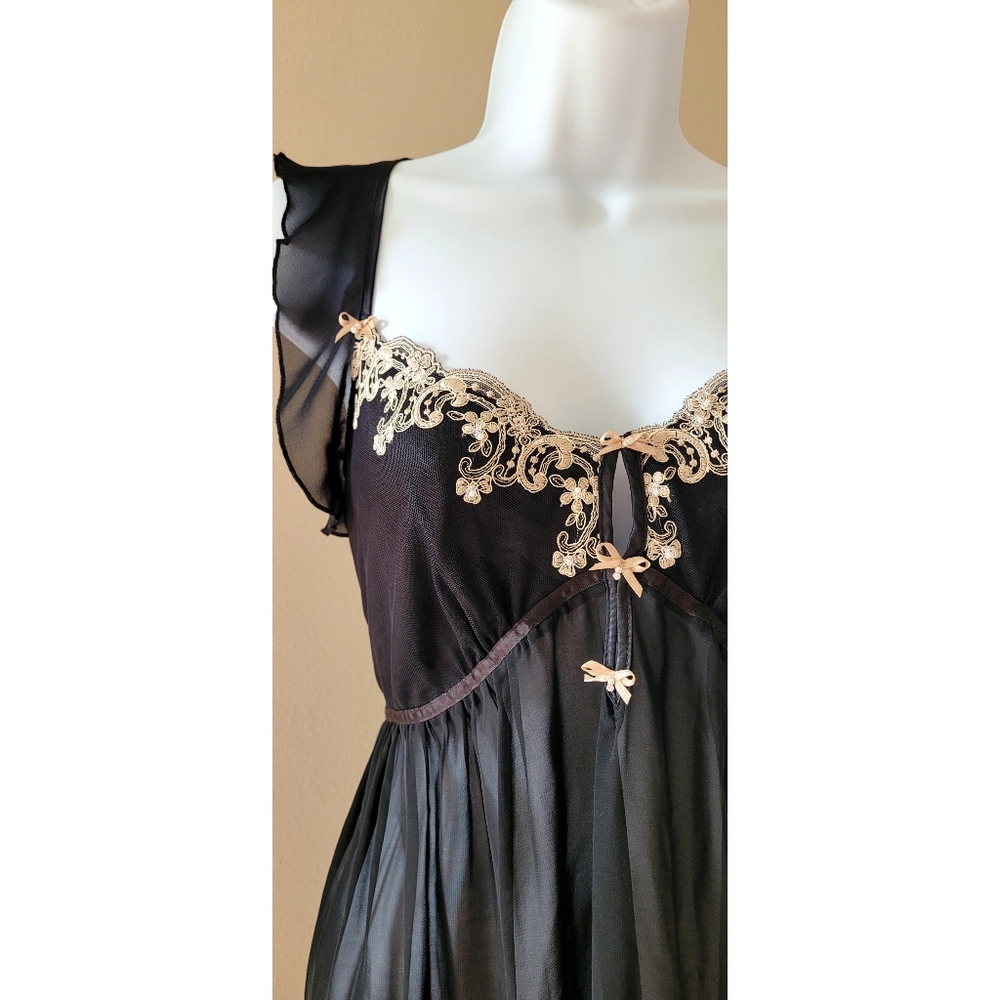 🖤1980s Black Chiffon Robe and Gown Set 🖤